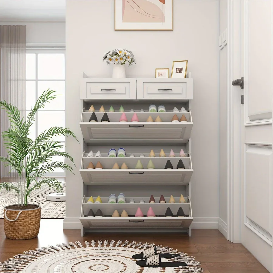 3-Door Shoe Cabinet with 2 Drawers White + Free Backpack Gift – 3 Units