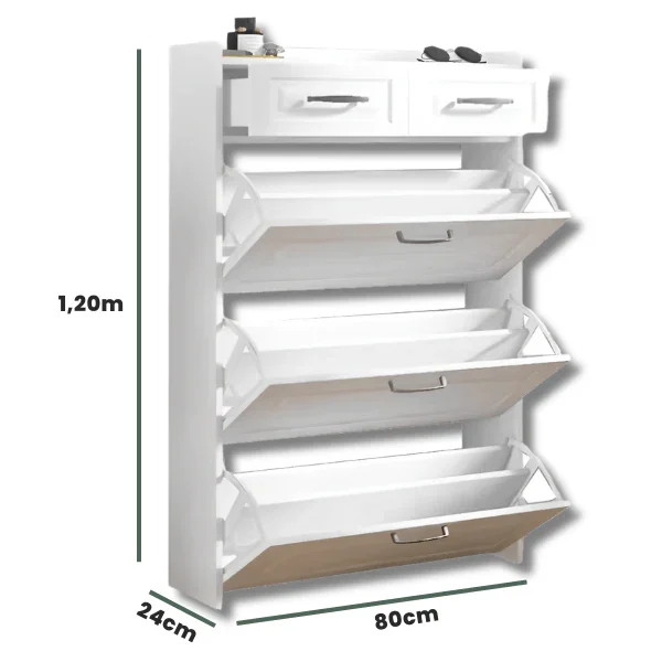3-Door Shoe Cabinet with 2 Drawers White + Free Backpack Gift – 3 Units