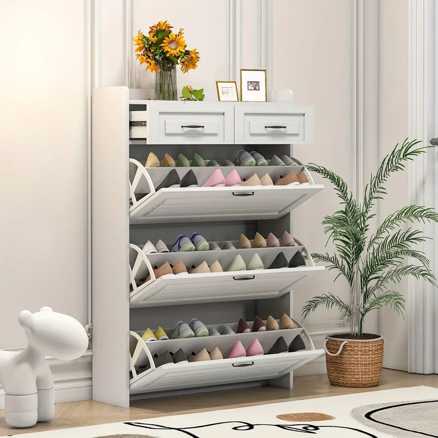 3-Door Shoe Cabinet with 2 Drawers White + Free Backpack Gift – 3 Units