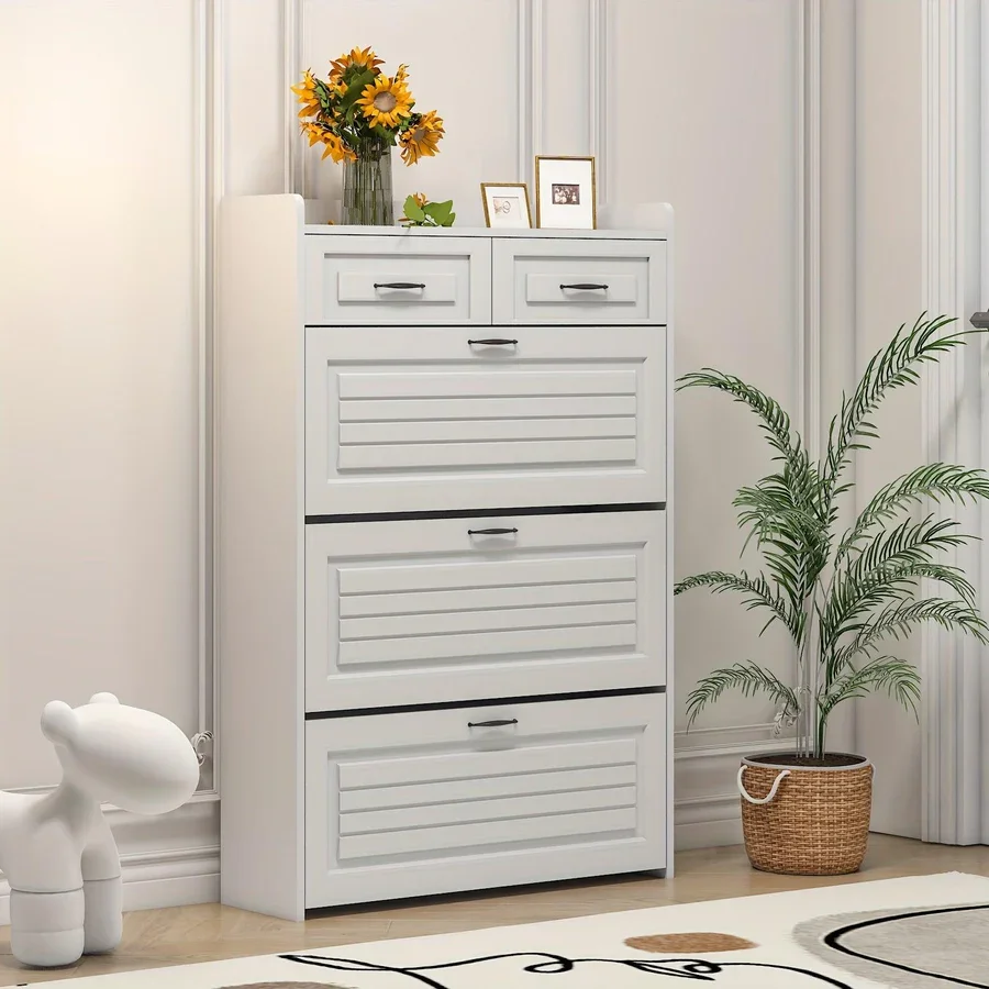 3-Door Shoe Cabinet with 2 Drawers White + Free Backpack Gift - 5 Units